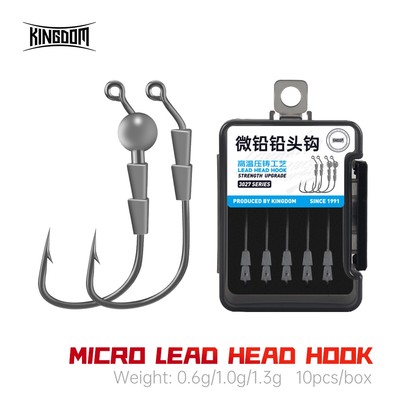 Kingdom Micro Chì Đầu Móc Câu Cá 10 Cái / hộp 0.6g 1.0g 1.3g Chì Jig Đầu Mồi Mềm Mồi Phụ Kiện Móc Barb Sắc Nét Móc Câu Cá Siêu Mạnh Kéo Bền