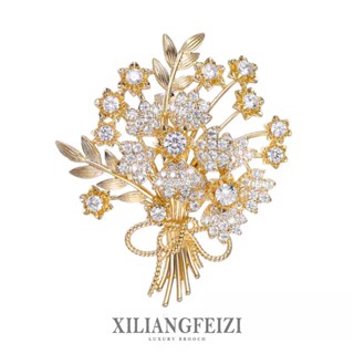  Trâm Cài Áo Hình Bó Hoa Đính Đá Zircon Ghim Phụ Kiện Quần Áo Retro Quà Tặng Cao Cấp Phụ Nữ 