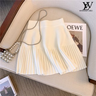 MINIMALISTLABO Váy dệt kim xếp ly ngọt ngào dành cho nữ mùa thu đông Váy chữ a lưng cao