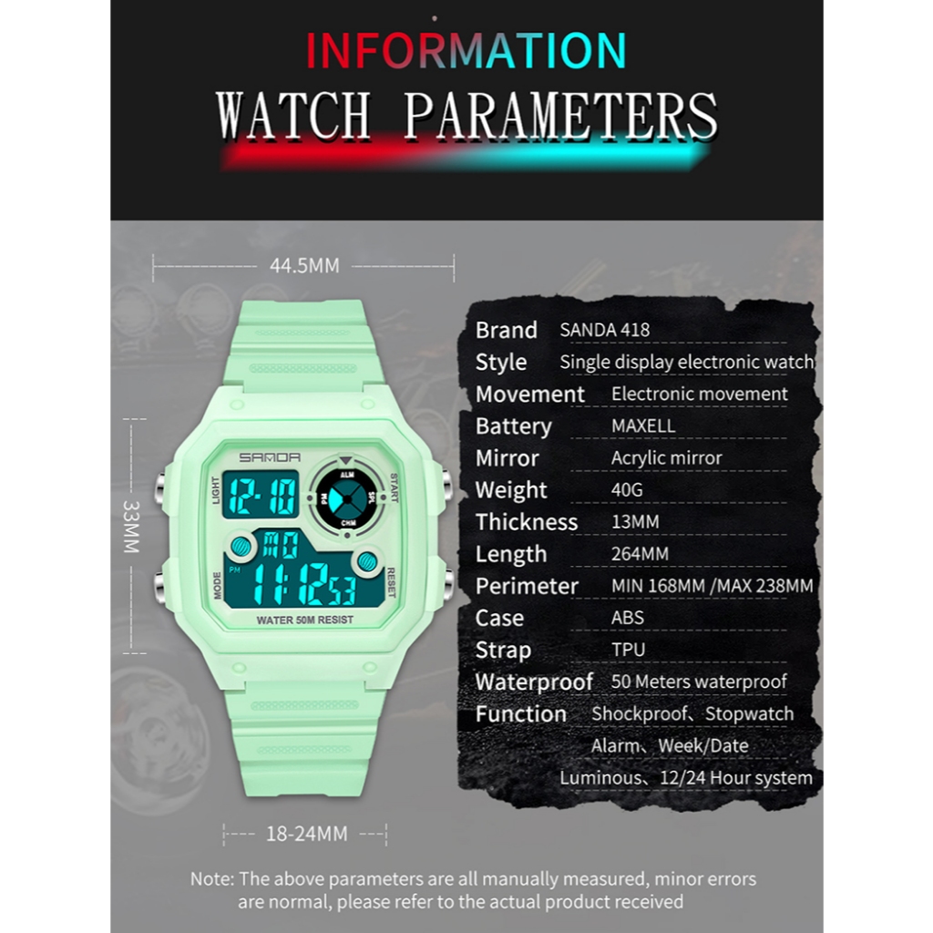 Đồng hồ đeo tay cặp đôi chống nước SANDA 418 Đồng hồ nữ Đồng hồ bấm giờ thể thao Đồng hồ nữ thời trang
