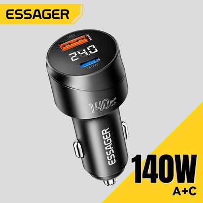 Essager PD140W Loại C + USB AVoltage Màn hình kỹ thuật số Hợp kim nhôm Bộ sạc xe hơi A + C