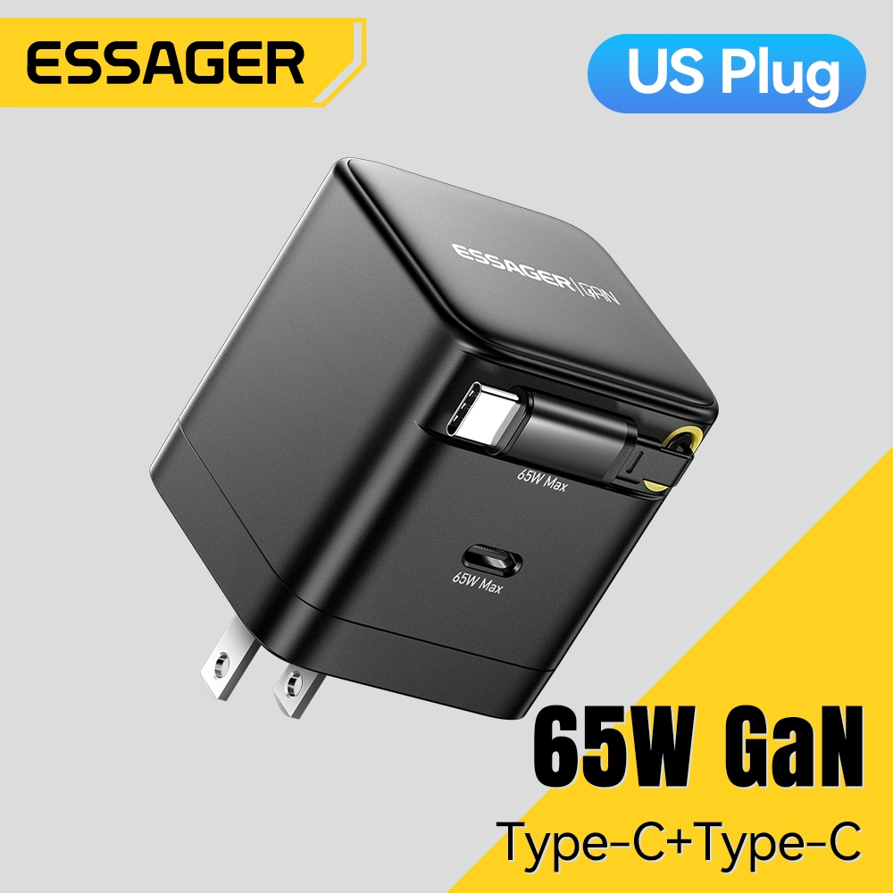 Essager 65W Cáp có thể thu vào + Cổng Type-C Sạc GAN Công nghệ SOC Sạc nhanh