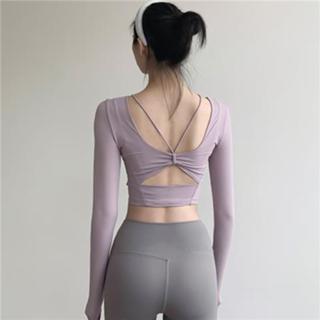 Trang phục yoga phong cách Âu Mỹ kèm miếng đệm ngực Áo thun dài tay nữ Đông Nam Á làm đẹp lưng cắt crop top