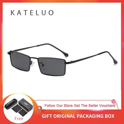 Kateluo Kính râm vuông khung nhỏ bằng kim loại sành điệu dành cho nữ Kính chống nắng thông thường S24167