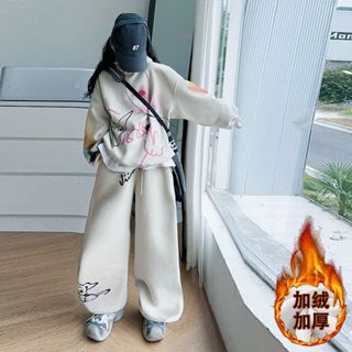 3-14 Tuổi Thu Đông Quần Áo Trẻ Em Quần Áo Lót Lông Cừu Phù Hợp Với Bé Gái Mùa Đông Phù Hợp Với Lớp Lót Lông Cừu Trẻ Em Vừa Lớn Bộ Đồ Thể Thao Trẻ Em Bé Gái Lót Lông Cừu Áo Dày Quần Thường Ngày Hai @