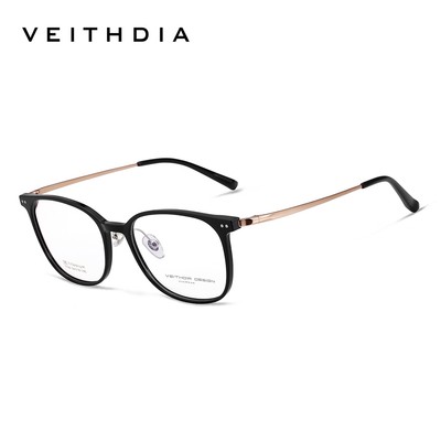 Veithdia Hợp kim titan vuông sành điệu Khung kính mắt cổ điển Unisex Kính chống ánh sáng xanh V7109