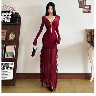  Klalien Đầm Maxi Hình Eo Dài Tay Quấn Hôn Gợi Cảm Thường Ngày Thiết Kế Cao Cấp Thanh Lịch 2025 Thời Trang Mới Nữ 