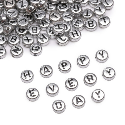 Bộ 50 4x7mm A-Z Acrylic Tiếng Anh Chữ Hạt Tròn Cổ Bạc Hạt Cho DIY Trang Sức Vòng Tay Vòng Cổ Làm Phụ Kiện