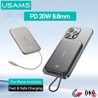  Usams 20W Power Bank USB C Màn hình kỹ thuật số từ tính siêu mỏng PowerBank có cáp Type-C 5000mAh PD Sạc nhanh 