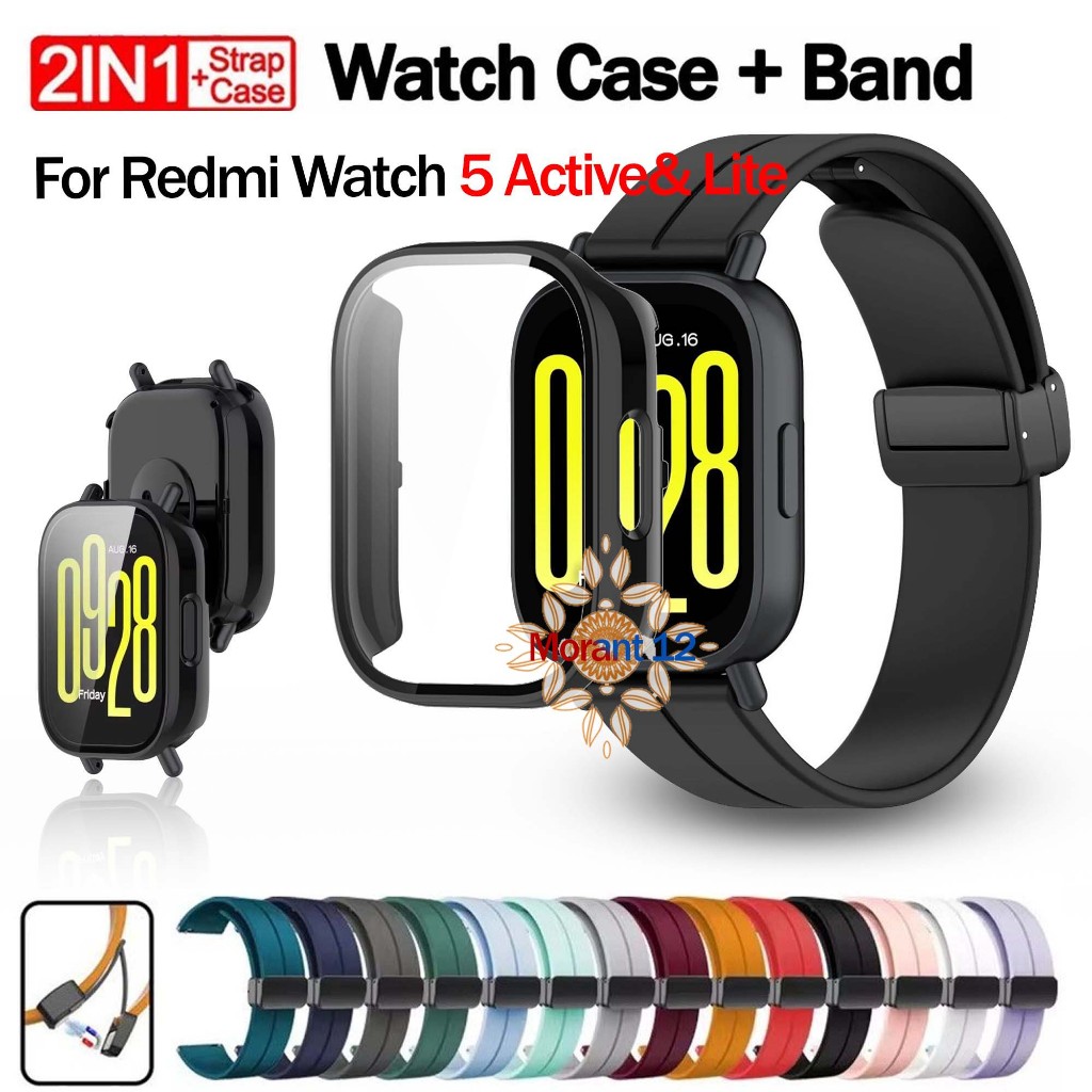 Full Cover Kính Bảo Vệ PC Cứng Dành Cho Xiaomi Redmi Watch 5 Active / 5 Lite Dây Đeo Silicon Từ Tính