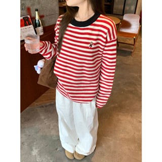 Ethelgirl Quần Áo Nữ Thời Trang Năm Mới Giáng Sinh Sọc Đỏ Dài Tay Đan Áo Len Hàn Quốc Phù Hợp Với Áo Thường Ngày