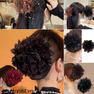 Bred Thời Trang Lưới Đen Hoa Kẹp Tóc Nữ Cá Mập Đuôi Ngựa Kẹp Mũ Đội Đầu Tính Khí Tóc Hoa Vuốt Mũ Phụ Kiện Tóc.