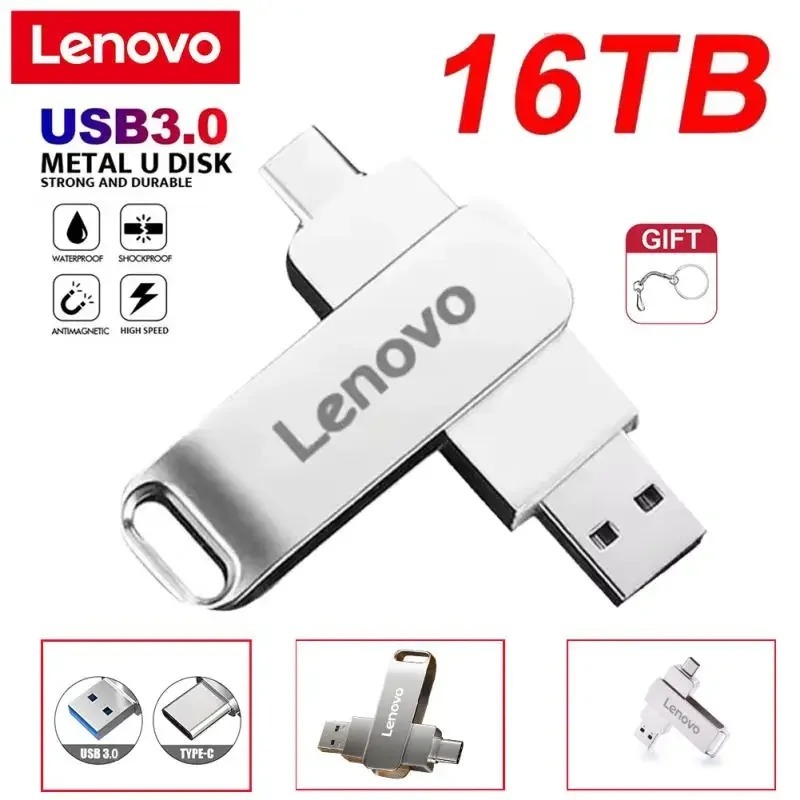 LENOVO Ổ đĩa Flash USB 16TB USB USB 3.0 Ổ đĩa bút kim loại 8TB OTG Tốc độ cao ​​Pen Drive 4tb 2TB US