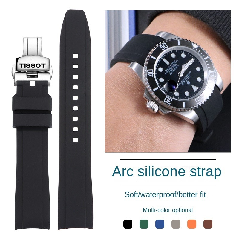 Dây đeo silicon cong 18 / 20 / 21 / 22mm cho vòng đeo tay đồng hồ Tiss 1853 Speed Spur T41 Le Locle T035 Durul Carson Kutu Dây đồng hồ cao su chất lượng cao