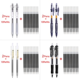 Set 2 Bút Bi + 10 Ngòi Bút Bi 0.5mm Màu Đen / Đỏ / Xanh Dương