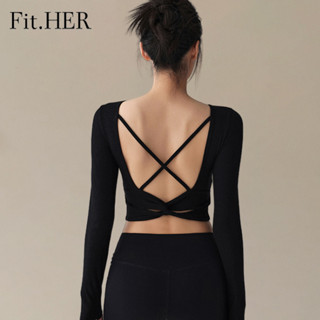 Fit.her Quần áo Yoga áo nữ làm đẹp lưng với miếng đệm ngực quần áo tập thể dục bó sát mỏng mùa thu thể thao dài tay tập Pilates