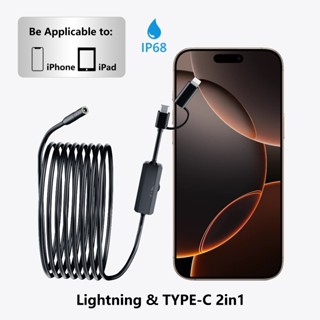 Camera nội soi 2K 1440P Cho iPhone 16 pro max plus 15 14 13 12 Điện Thoại Android TYPE-C Và Lightning 8MM Ô Tô Nội soi IP68 Chống nước 8 Đèn LED Borescope Kiểm tra cho iPad pro