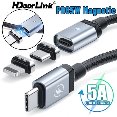 Cáp sạc từ tính Hdoorlink 65W Cáp USB C 1M 2M Dây dữ liệu sạc nhanh