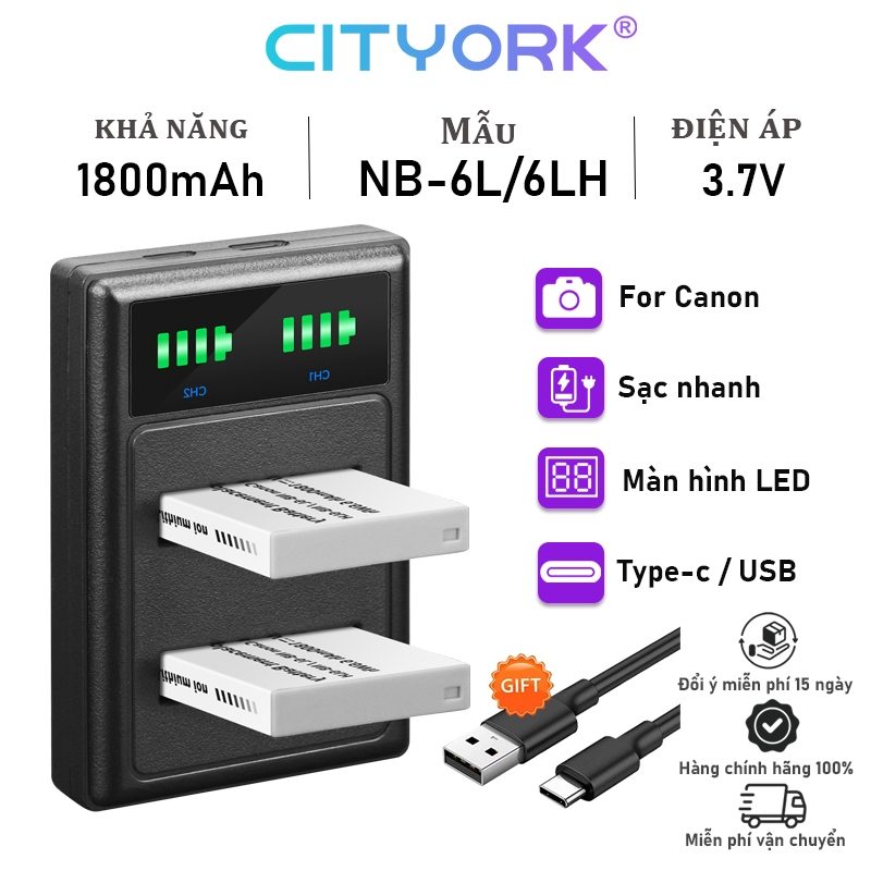 Bộ sạc pin máy ảnh CITYORK NB-6L NB6L cho Canon SX520 SX530 SX540 SX600 SX610 SX710 HS SX700