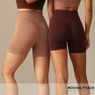 MOVING PEACH Nữ Liền Mạch Thể Dục Ngắn Thoải Mái Không Đường May Phía Trước Quần Short Tập Yoga Eo Cao Nâng Mông Thoáng Khí Tập Gym Quần APJ3