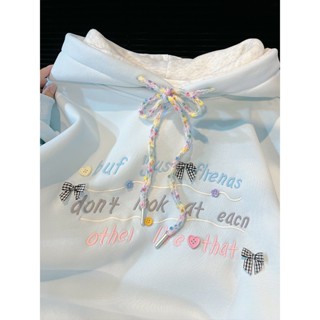 Áo cardigan có mũ thêu màu xanh, áo hoodie cotton nguyên chất, mặt hàng mới thu đông dành cho nữ, phong cách đại học Hàn Quốc top2