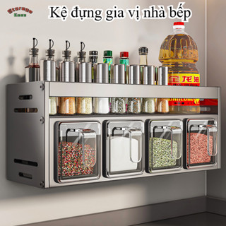 Giá đựng hộp đựng gia vị nhà bếp, giá đựng đồ đa chức năng treo tường không đục lỗ