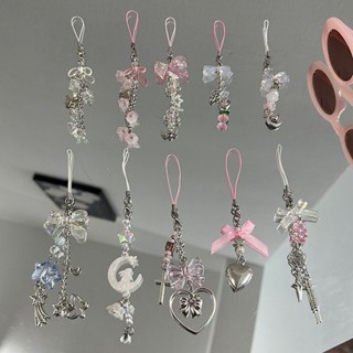 Ngọt Mạ Màu Ngôi Sao Nơ Hợp Kim Điện Thoại Di Động Dây Xích Túi Chìa Khóa Trang Trí Mặt Dây Chuyền Cô Gái Trái Tim Quà Tặng