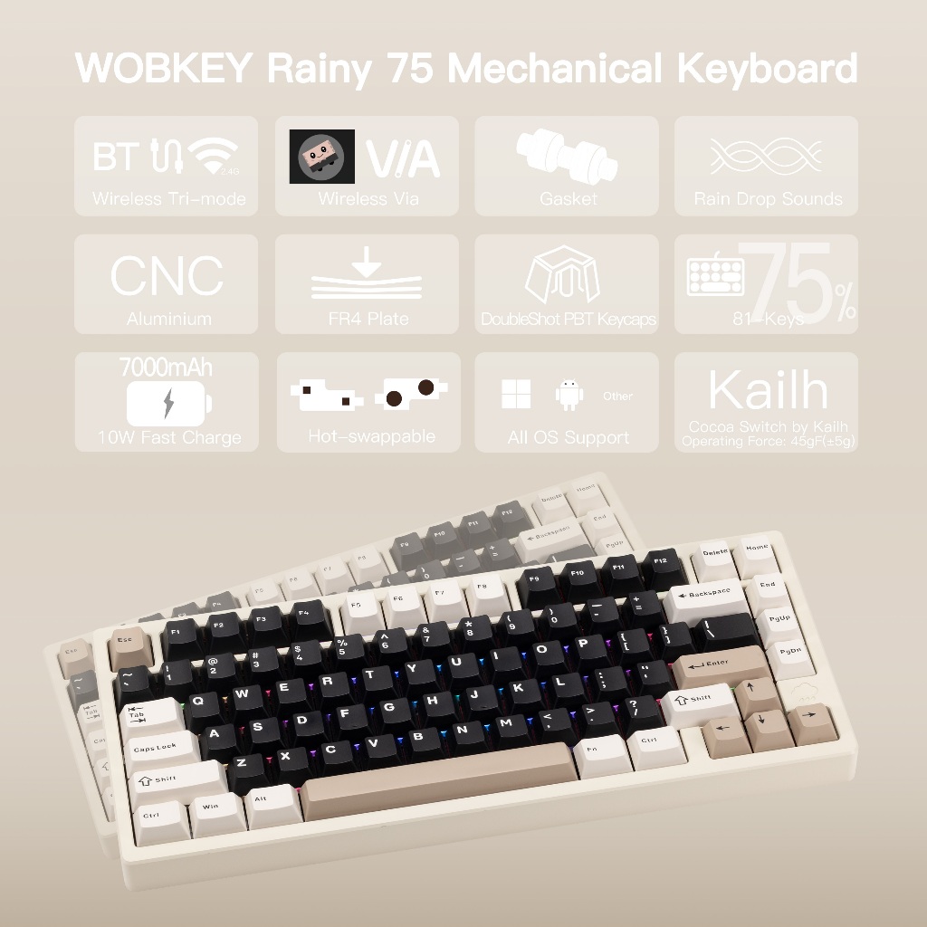 [Sẵn sàng] Bàn phím cơ WOBKEY Rainy75 Nhôm HMX / JWK có âm thanh cao cấp, có dây, | BigBuy360 - bigbuy360.vn