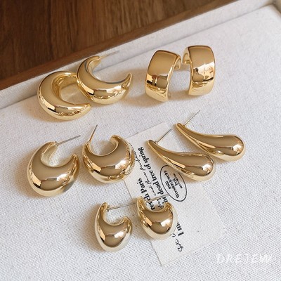 DREJEW kết cấu kim loại giả nữ, bông tai hình chữ C giọt nước, bông tai đa chức năng cá nhân thích hợp