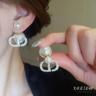  Drejew Bông tai ngọc trai chữ bạc mạ điện vàng thật dành cho nữ một đôi bông tai 