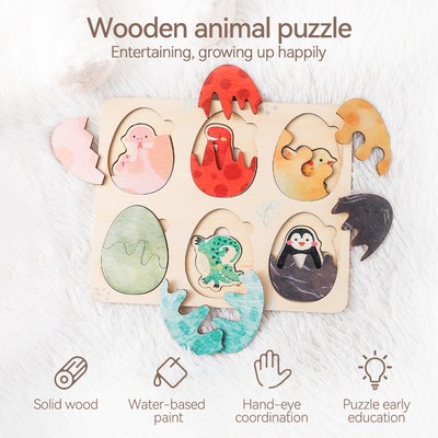 Câu đố bằng gỗ Đồ chơi động vật Hoạt hình Động vật nhận thức Montessori Đồ chơi giảng dạy sớm