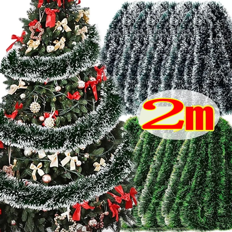 2m Nhân Tạo Giáng Sinh Tinsel Ruy Băng Xmas Cây Treo Pendents Đồ Trang Trí Cây Gậy Xanh Ruy Băng Vòng Hoa Vòng Hoa Trang Trí Tiệc Tại Nhà