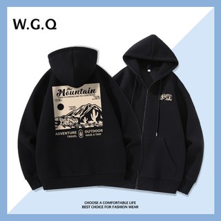 【W.G.Q】 Áo có mũ trùm đầu nam phong cách mới Áo len dài tay có dây kéo in hình du lịch