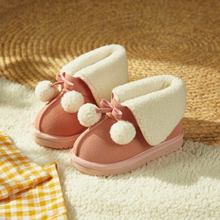 Cheerful Mario giày đi tuyết da lộn nơ cho bé gái bốt ngắn cổ lông Thời Trang cho bé bốt lót lông len Ấm Áp chống trượt trẻ em