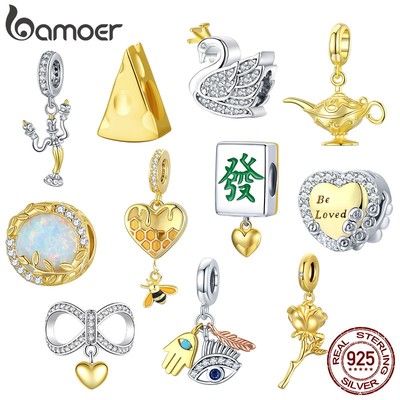 Bamoer Charms Bạc 925 mạ vàng Love Series Hạt cho vòng cổ vòng tay DIY