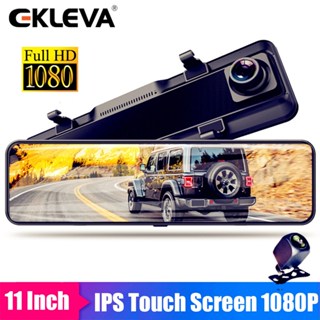 Ekleva DVR ô tô 11 Inch Cảm ứng IPS Gương chiếu hậu phía trước và phía sau 1080P Ống kính kép Truyền thông Dashcam Camera ô tô Gương chiếu hậu tự động Đầu ghi Video tầm nhìn ban đêm