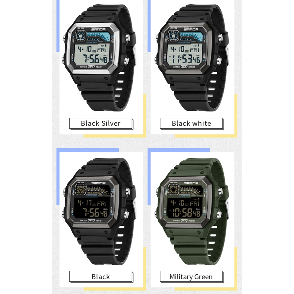 Đồng hồ thời trang đa chức năng hình vuông nhỏ hợp thời trang Sanda 6196 Quà tặng đồng hồ nam chống nước