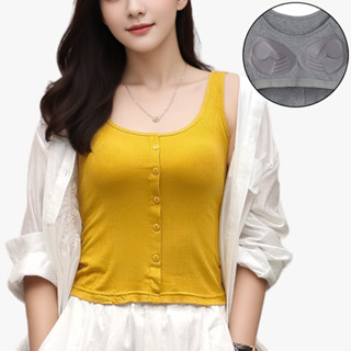 Nút trang trí ren mùa hè Dải dọc Cổ tròn Áo yếm nữ có miếng đệm ngực Mặc bên trong Slim-fit Mặc bên ngoài Thể thao Quần lót lưng đẹp