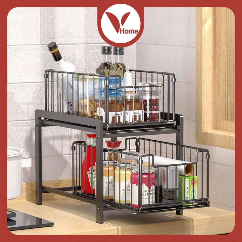 Giá đựng nước hoa đa chức năng Vhome, Giá đựng đồ 2 lớp, Thiết kế ngăn kéo trượt