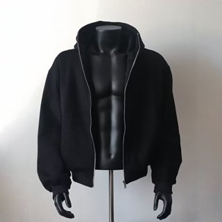 Mỹ High Street Màu Trơn Phù Hợp Với Áo Có Mũ Trùm Đầu Nam Thu Đông Ngắn Dây Kéo Hợp Thời Trang Cardigan Top Áo Khoác Nam