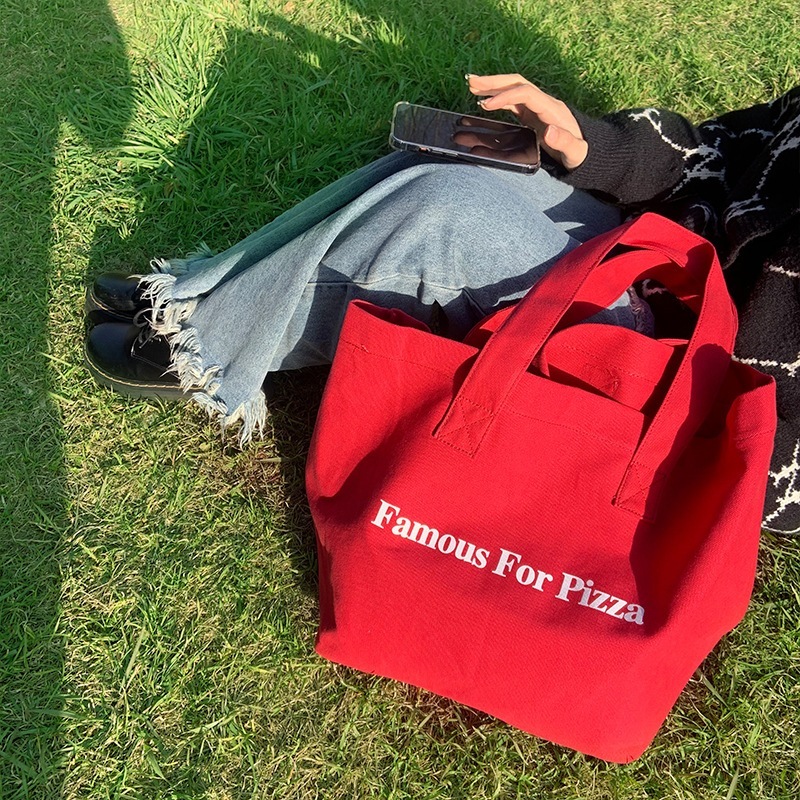 Túi đeo vai vải Canvas dung tích lớn in hình tiếng Anh phong cách Hàn Quốc dành cho nữ