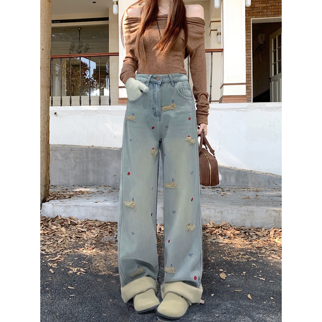 「MOTEL7」Quần Jean thẳng ống rộng thêu dày