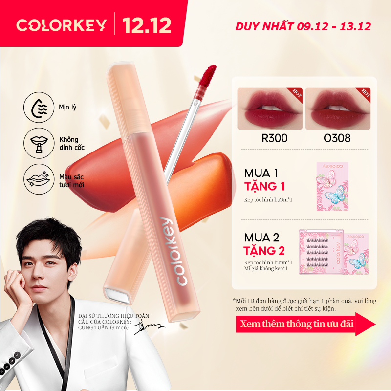Son Tint Bóng Colorkey Dưỡng Ẩm Trong Suốt Mềm Mại Lâu Trôi Độ Ấm Vừa Vặn Không Dính Có Sắc Tố Cao