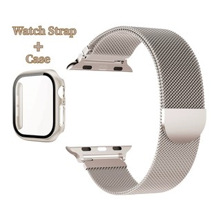  Dây đeo kim loại Starlight Milan + Vỏ cho Apple Watch 46mm 42mm 41mm 40mm 44mm 45mm 38mm 49mm Kính PC + iWatch Series 11 10 9 8 7 6 5 4 SE 2 Ultra   Ultra 2 Band và Vỏ thép không gỉ 