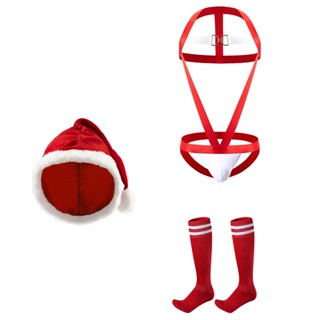 18 + Quần Áo Người Lớn Gợi Cảm Nam Jumpsuit Rỗng Ra Chặt Co Giãn Dây Cổ Body Cosplay Giáng Sinh Ông Già Noel Bộ