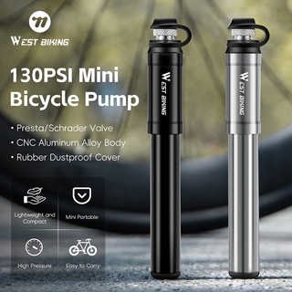 WEST BIKING Máy bơm xe đạp Mini áp suất cao cầm tay 130PSI Máy bơm hơi xe đạp leo núi Ẩn Schrader & Phụ kiện xe đạp van Presta 