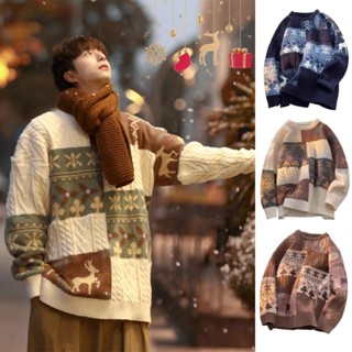 Paul FITZGERALD Áo len Giáng sinh nam mùa đông dày lười đáy dệt kim hàng đầu retro khâu ấm áp dáng rộng áo khoác cặp đôi