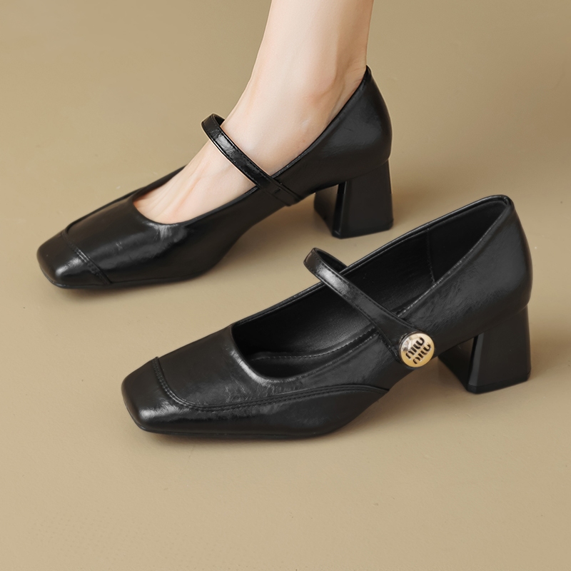 Mới Dày Đế Le Fu Giày Retro Đen Jk Giày Cao Gót Anh 5cm Giày Da Nhỏ Cho Nữ 34-42