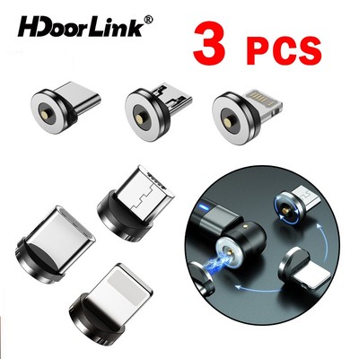 Hdoorlink 3 phích cắm cáp từ tính Type-C / Micro / iOS Cắm đầu nối Thích hợp cho cáp từ tính sạc nhanh tròn