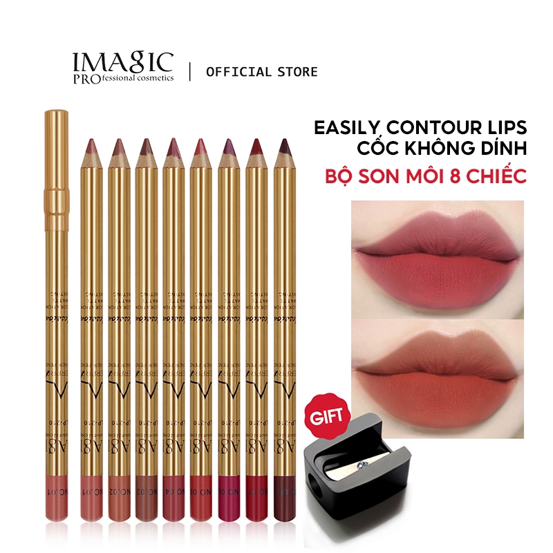 Set 8 chì kẻ viền môi IMAGIC màu lì tự nhiên kháng nước lâu trôi chuyên nghiệp